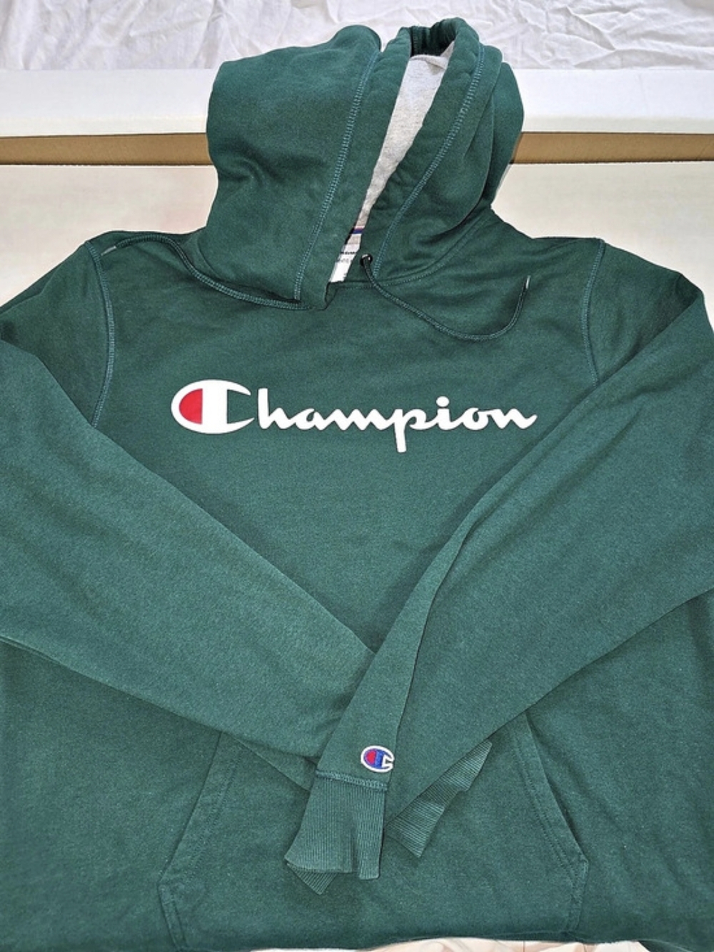 Champion Powerblend Hoodie Script Logo Men's Green Size Large